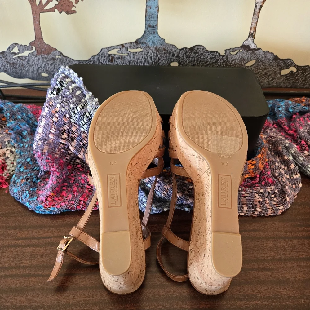 🥿 Ralph Lauren Platform Wedge Sandals – Size 10, Cognac Color